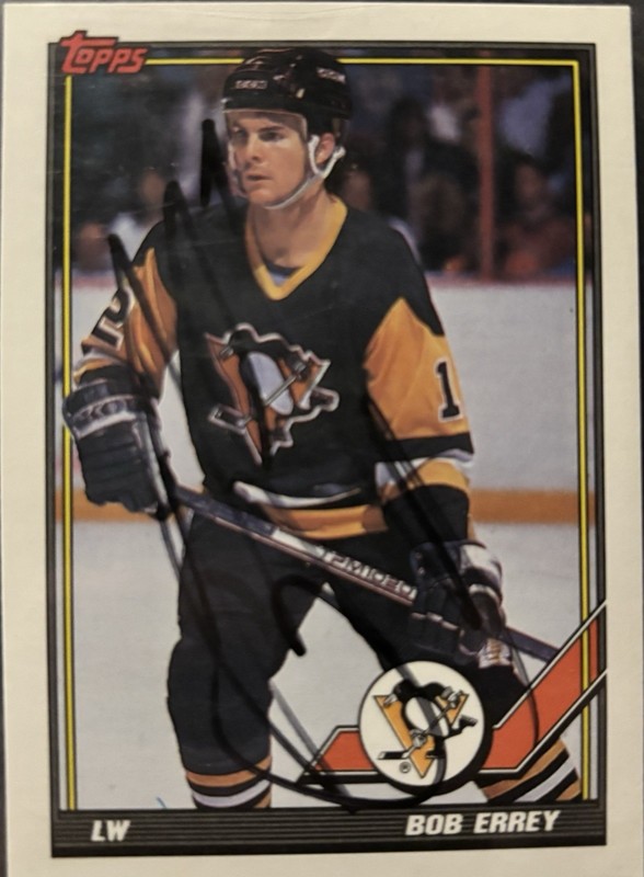 Bob Errey Pittsburgh Penguins autographed hockey card (1991-92 Topps #94)