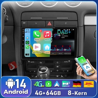 4+64G Für Audi A4 8E 8H B6 B7 2000-2009 8Kern Android 14 Autoradio GPS Navi SWC