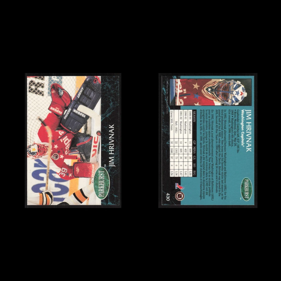 Jim Hrivnak #430 1992 Parkhurst Washington Capitals Hockey Card NHL NM - Image 3 of 3