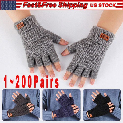 #ad Winter Alpaca Wool Fingerless Gloves Thermal Men Knitted Half Finger Mitten Lot $470.99
