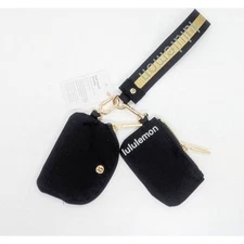 Lululemon Dual Pouch Wristlet Wallet Accessory Keychain Bag Black and Gold