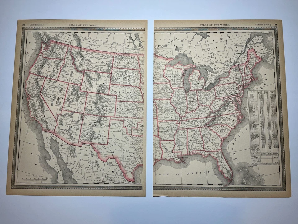1894 2-Piece United States Map Fm 1894 Rand-McNally Atlas SEE PICs & DESCRIP - Image 2 of 4