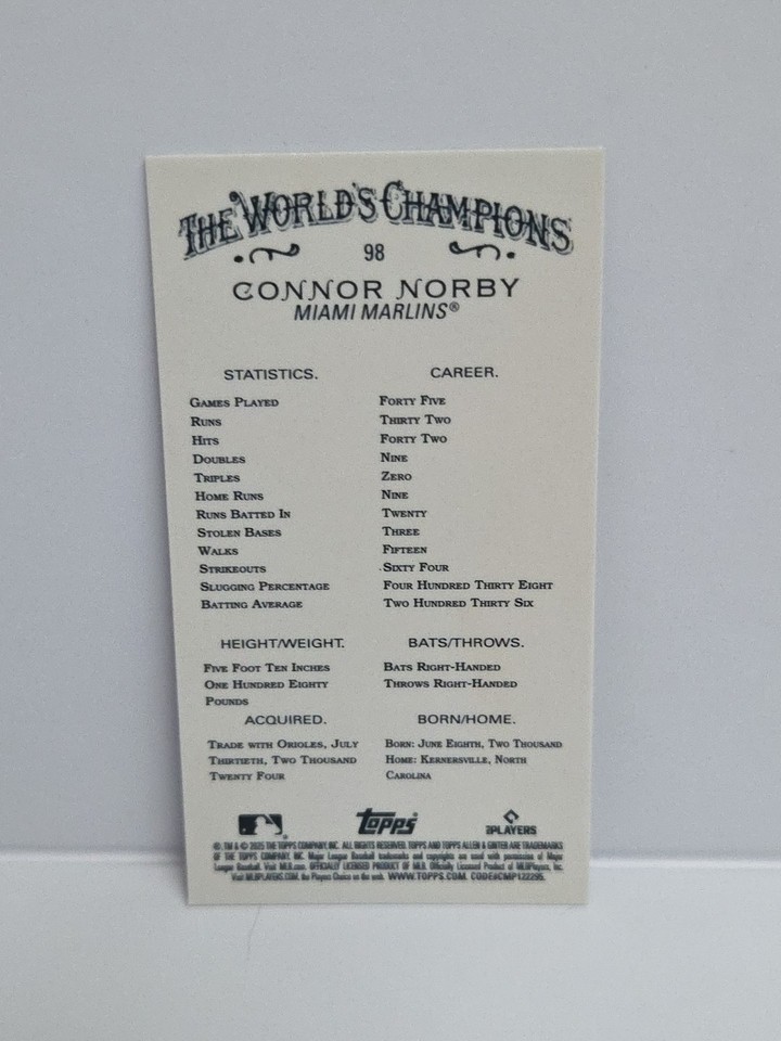 2025 Topps Allen & Ginter Chrome Mini Connor Norby #98 RC MARLINS | eBay