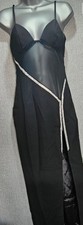 Misspap Black Mesh Panel Maxi Dress Split Diamante Detail Strappy Evening Party