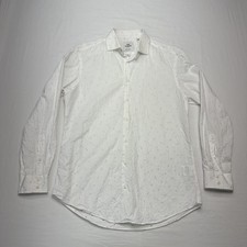 Ben Sherman Mens Slim 15.5 32-33 White Blue Micro Dot Long Sleeve Shirt Tailored