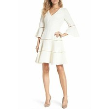 Eliza J V-Neck Lace Inset Bell Sleeve Fit & Flare Dress Size 2 Special Occasion