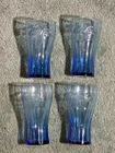Lot of 4 Vintage Blue Coca Cola Drinking Glasses 6 Inch