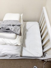 Single Pine Wood Bed Frame + Memory Foam Mattress – White – Good Condition