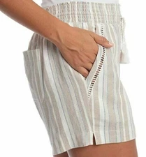 NEW BRIGGS womens striped linen blend shorts size XL beige pull on elastic waist