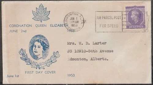 JN Canada 1953 Coronation of QEII First Day Cover to Alberta
