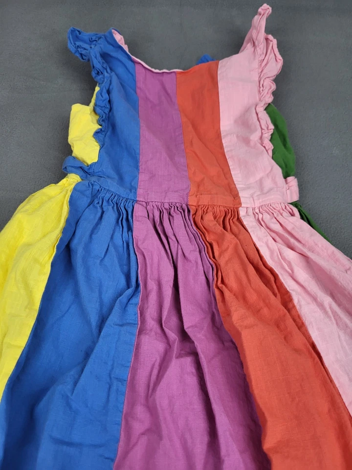Mini Boden Rainbow Striped Maxi Dress Girls 9 10Y Pink Ruffle Hippie Boho Summer - Image 2 of 4