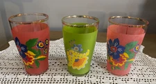 Set of  3 Vintage Frosted Drinking/Juicel Glasses with Gold Rim