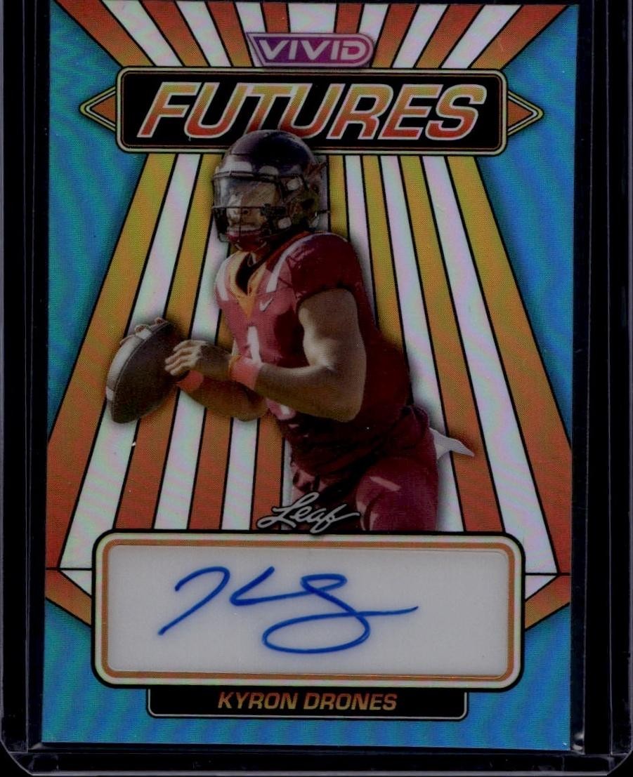 2024 Leaf Vivid #VF-KD1 Kyron Drones Vivid Futures Autographs Prismatic Teal