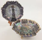 2 Old Carnival Glass Imperial Compote Bowls Footed Gray Purple Amethyst Vtg
