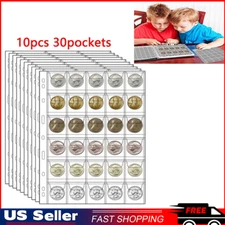 10 Sheets 30 Pockets Coin Collecting Pages Standard 9Hole Coin Pocket New