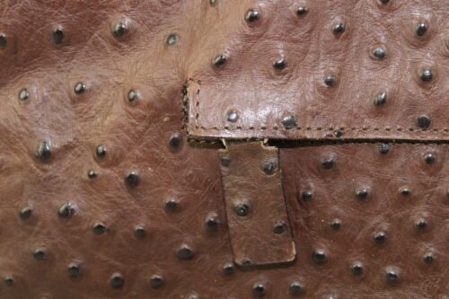 Vtg Falor Leather Le Borse Italy Brown Tote Bag Purse Embossed Ostrich Pattern - Picture 2 of 7