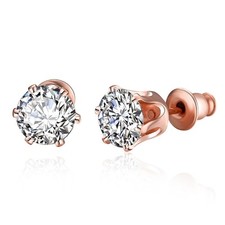 18K Rose Gold Plated Earrings Stud AAA Zirconia Push Back 0.64" L180