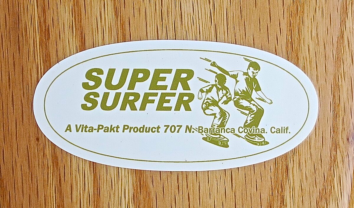 VINTAGE 60'S HOBIE SUPER SURFER SKATEBOARD STICKER, NEW VINYL