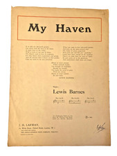 My Haven Music by Lewis Barnes 1923 Antique Music Sheet