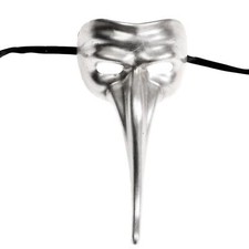 Silver Zanni Long Nose Venetian Mask for Mardi Gras Masquerade