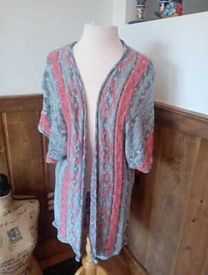 XL Natural Reflections Short Sleeve Open Front Knit Long Cardigan