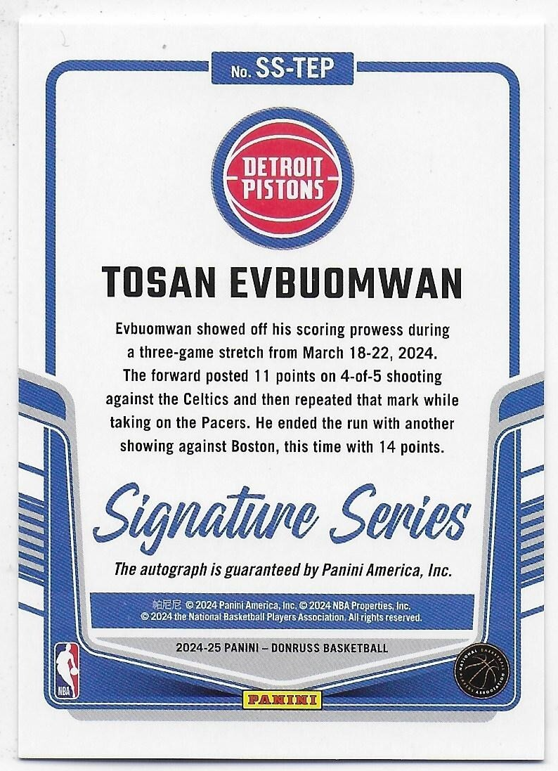 2024-25 Donruss Signature Series Auto #32 Tosan Evbuomwan