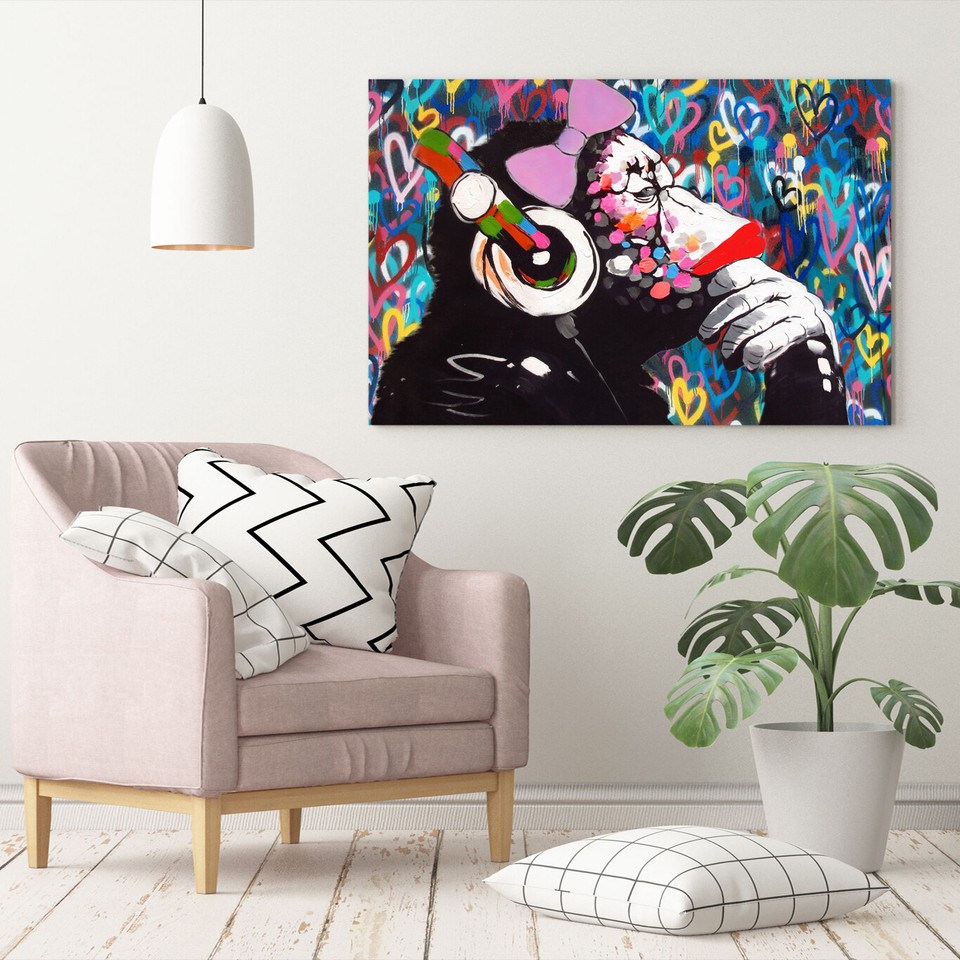 Banksy Gorilla In A Pink Mask Wall Art | Large Street Art Canvas Print | Canvas Art Bay - Foto 7