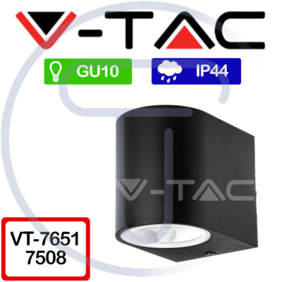 V-TAC VT-7651 7508 LED-Wandleuchte rund GU10 schwarz außen innen IP44