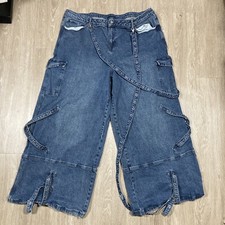 Rave Pants 38 90s Y2k Wide Leg Skating Skater Skate Baggy Straps Denim Jean Pant
