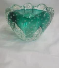 Vintage Murano Sommerso Green Controlled Bubbles Art Glass Dish