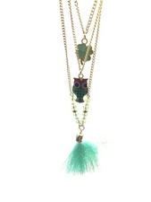 Owl Tassel Necklace teal gold jewelry girl kids fashion green teal