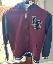 Lands End Boys Winter Sherpa Lined Hooded Sweatshirt Jacket- Medium- Maroon Navy
