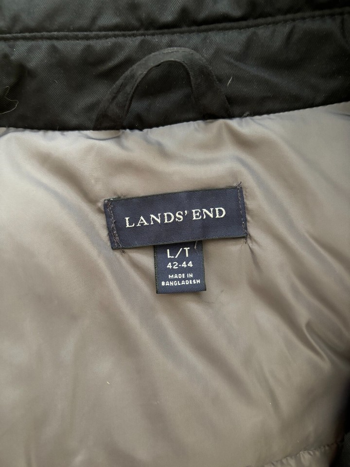 Lands End Men's Large /Tall size Black Goose Down Insulated Hooded