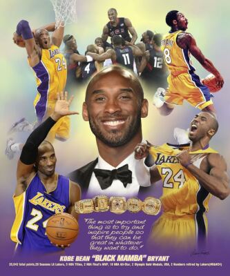 Kobe Bryant Black Mamba, Wishum Gregory Art, Wall Decor Print Poster 11'' X 8.5''