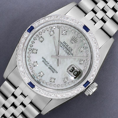 Rolex Mid-Size 31 Steel and White Gold MOP Diamond Dial Diamond Datejust Watch