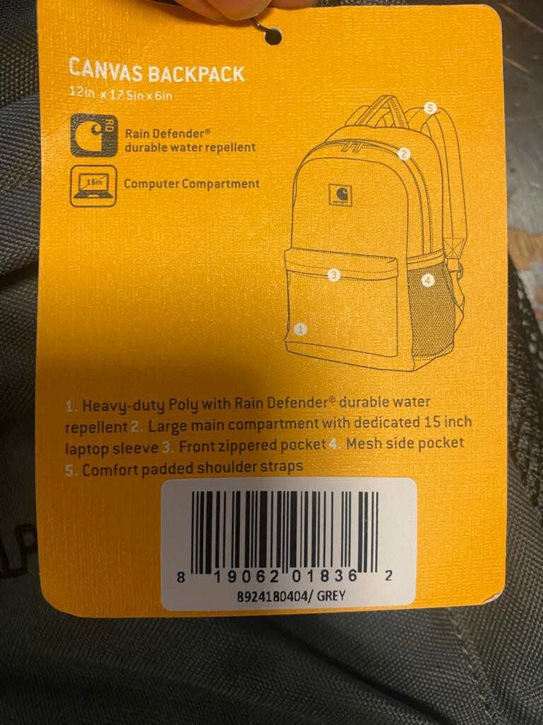 2022 Carhartt Canvas Trade Backpack Back Pack Laptop - Grey New With Tags