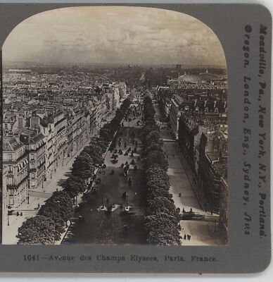 Avenue des Champs Elysees Paris France Keystone Real Photo Stereoview c1900