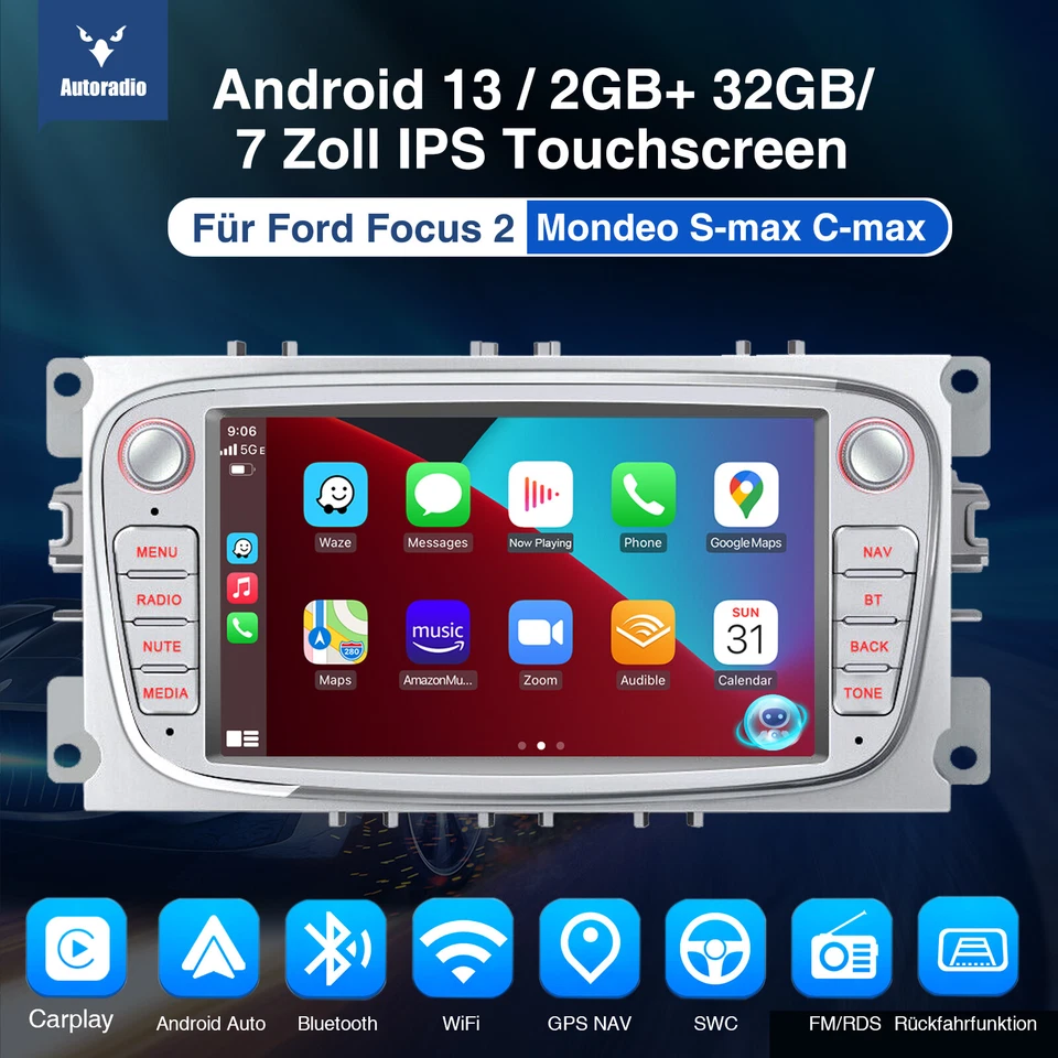 DAB+ Autoradio Carplay Android 13 GPS Kamera MIK Für Ford Focus 2 Mondeo C S Max - Bild 2 von 4