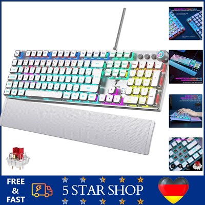 TECURS Gaming Tastatur Mechanische Keyboard Weiß QWERTZ Magnetische Auflage