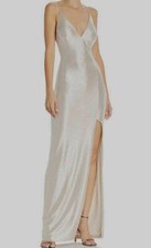  246 Aidan Mattox Women's Silver Metallic V-Neck Column Gown Dress Size 14