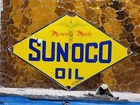 VINTAGE SUNOCO PORCELAIN SIGN OLD CAR TRUCK MOTOR OIL GAS ADVERTISING DISPLAY