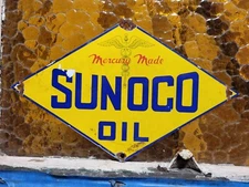VINTAGE SUNOCO PORCELAIN SIGN OLD CAR TRUCK MOTOR OIL GAS ADVERTISING DISPLAY