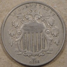 1868 Shield Nickel AU Obv. Die Breaks as Pictured La