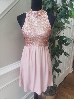 rose gold sequin dress forever 21 Women's Pink Halter Neck Sleeveless Knee Length Size L October 2025