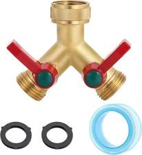 Brass Garden Hose Splitter, 2/3 Way Heavy Duty Outdoor Hose Splitter, 3/4" Hose