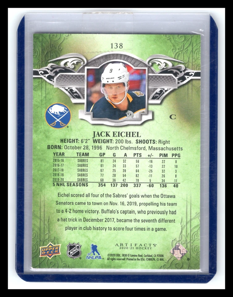 2020-21 Upper Deck Artifacts #138 Jack Eichel #/299 Gold Sabers - Image 2 of 2