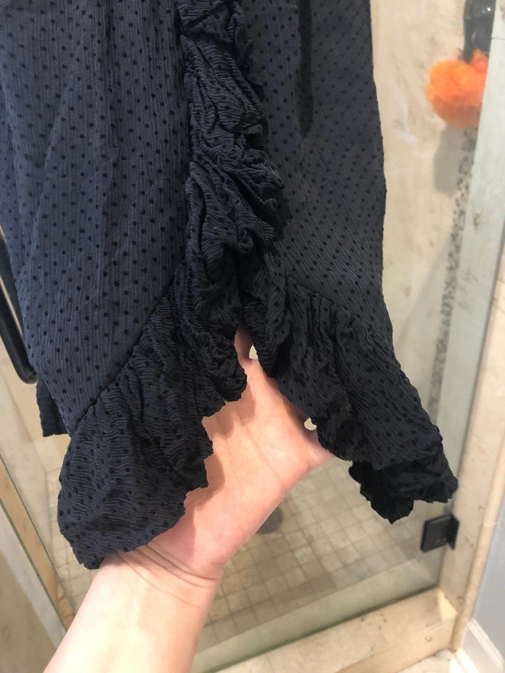 Vestido para mujer Marc Jacobs negro estampado sin mangas con volantes lunares seda talla S Foto 2 de 4