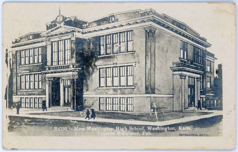 Antique 1914 RPPC Winter & Meier Architects Drawing of High School Washington KS