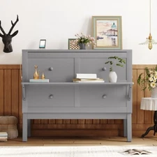 Full Size Murphy Bed with USB Port and removable Shelves on Each Side,Gray