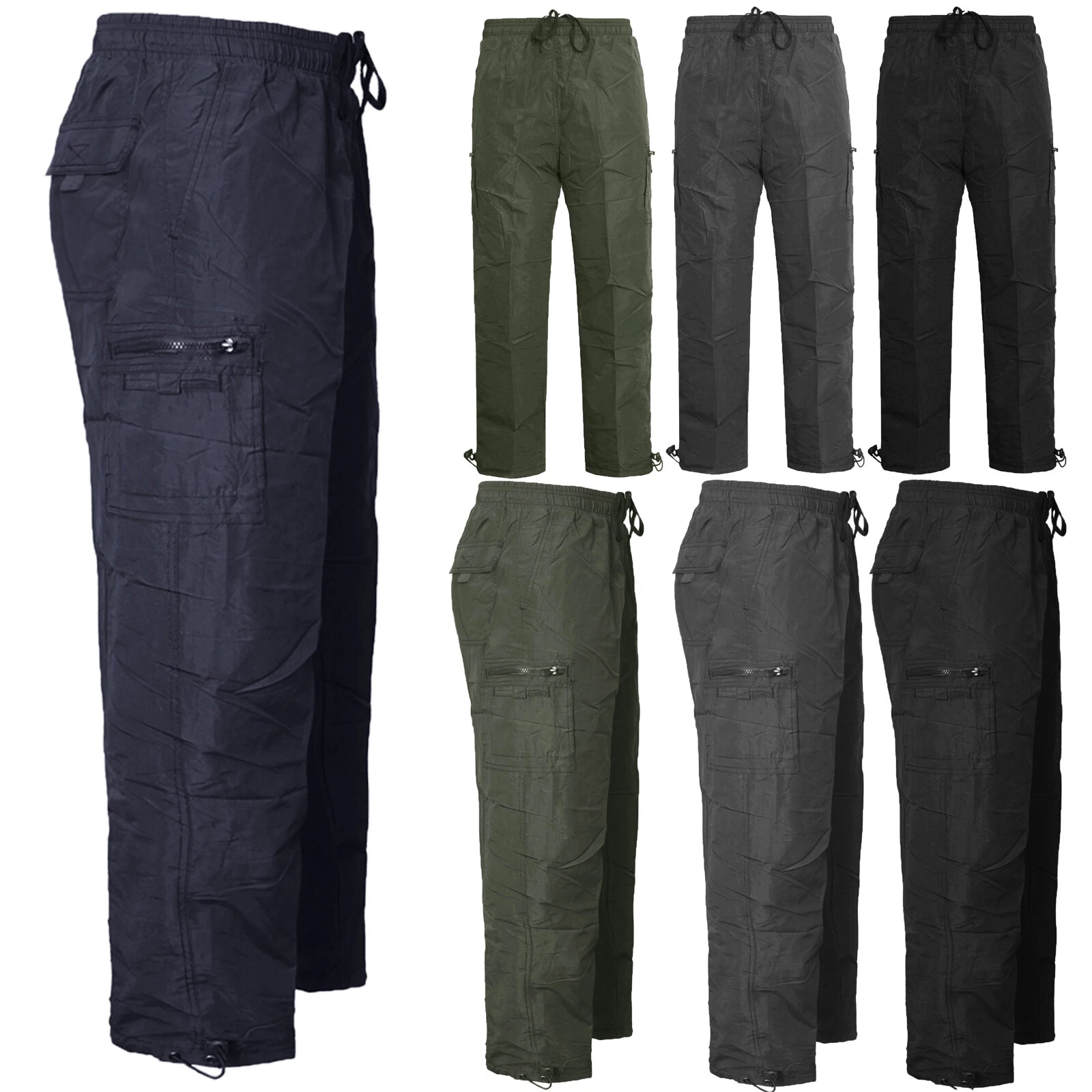 MENS FLEECE LINED THERMAL TROUSERS ELASTICATED WAIST WINTER CASUAL CARGO PANTS